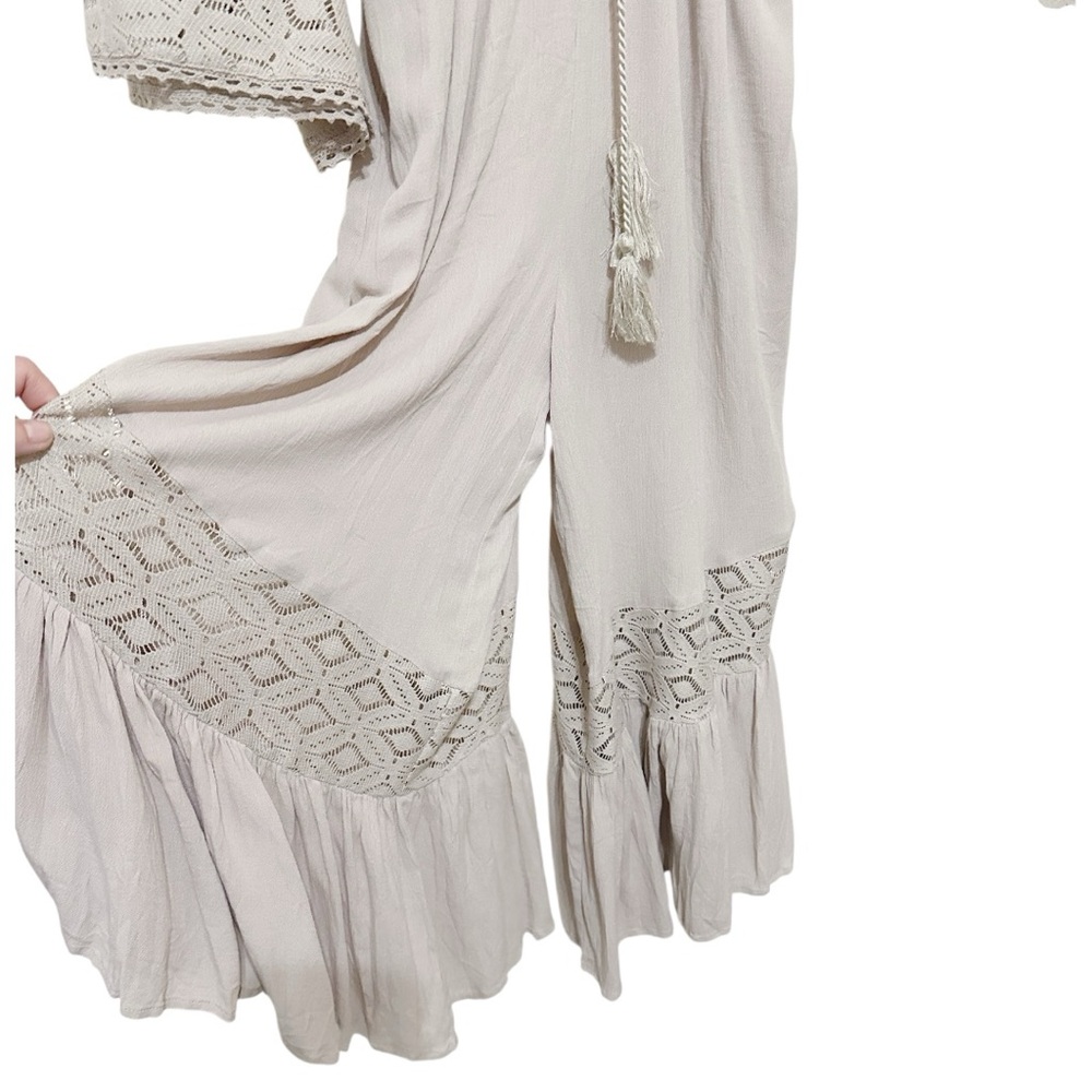 Boho Beige Embroidered Tie-Waist Jumpsuit & Romper - Picture 3 of 6